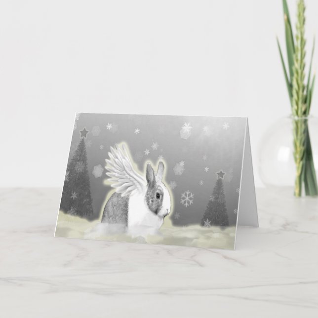 Cartão De Festividades Christmas card featuring an angel bunny (Frente)