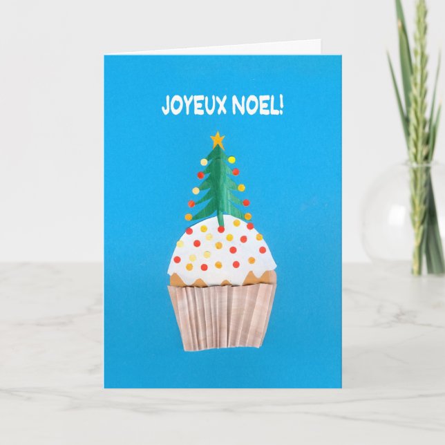 Cartão De Festividades Christmas Card, French Cupcake with Christmas Tree (Frente)