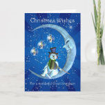 Cartão De Festividades Christmas card, Great Grandson Christmas, Snowman<br><div class="desc">Christmas card,  Great Grandson Christmas,  Snowman on the Moon</div>