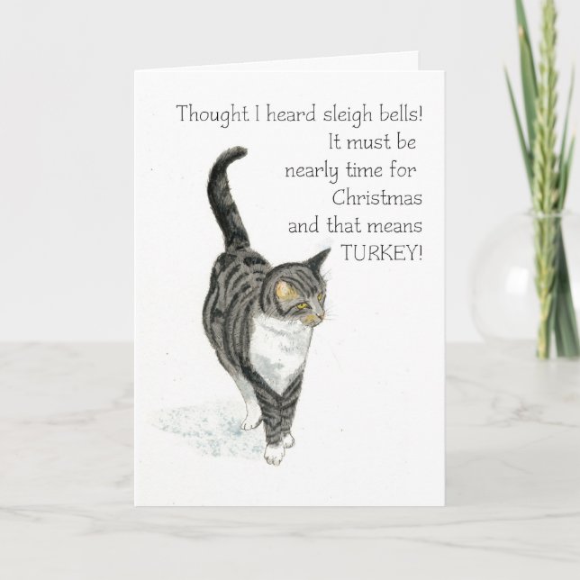 Cartão De Festividades Christmas Card - Grey Tabby Cat (Frente)