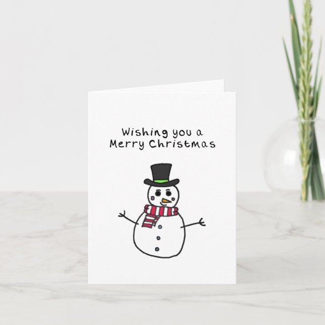 Cartão De Festividades Christmas Card Hand Drawn Snowman (Frente)