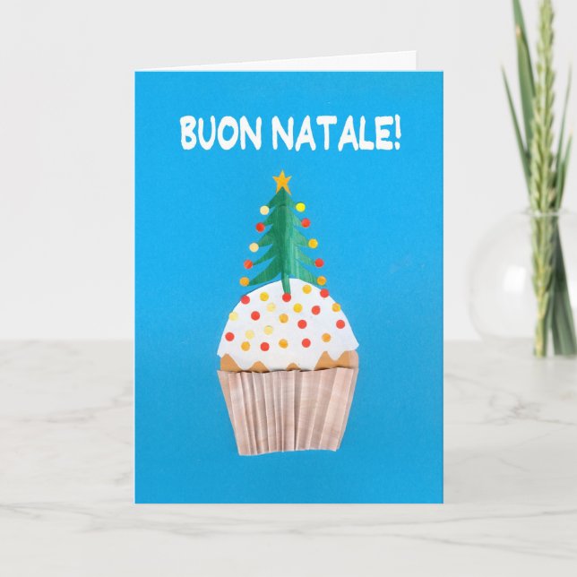 Cartão De Festividades Christmas Card Italian Cupcake with Christmas Tree (Frente)