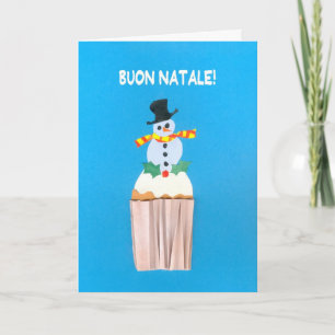 Cartão De Festividades Christmas Card, Italian, Cupcake with Snowman