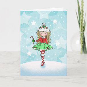 Cartão De Festividades Christmas Card Little Girl with Candycane