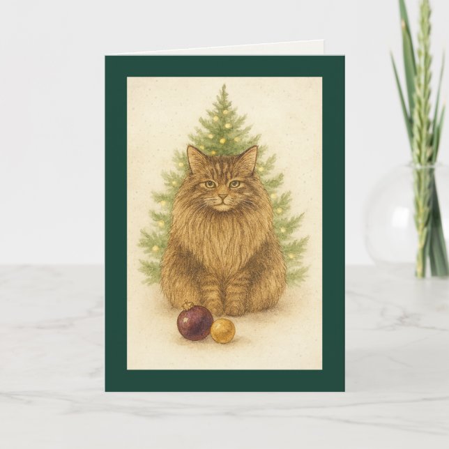 Cartão De Festividades Christmas Card – Maine Coon Cat (Frente)