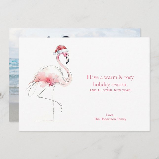 Cartão De Festividades CHRISTMAS CARD Pink Flamingo Florida Holiday Card (Frente/Verso)