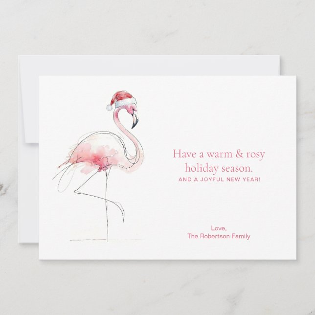 Cartão De Festividades CHRISTMAS CARD Pink Flamingo Florida Holiday Card (Frente)
