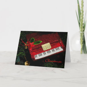 Cartão De Festividades Christmas Card Red Glitter Piano