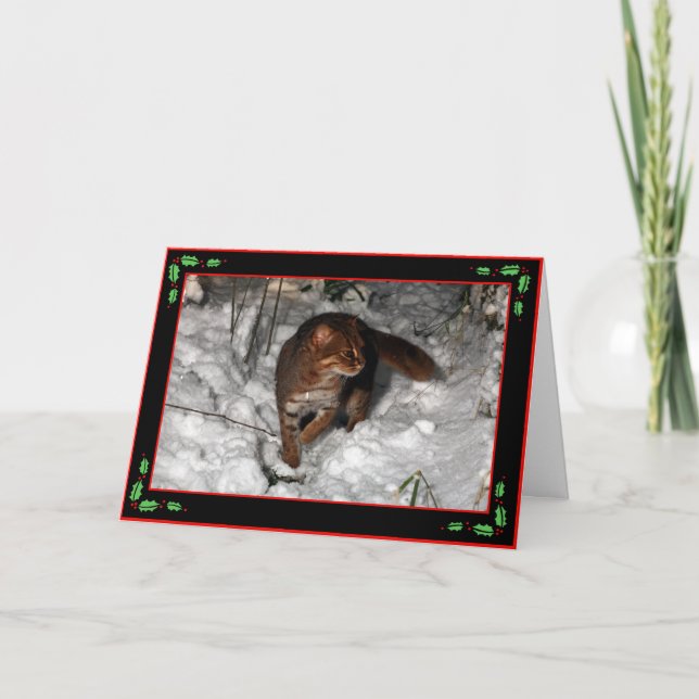 Cartão De Festividades Christmas card - rusty spotted cat (black) (Frente)