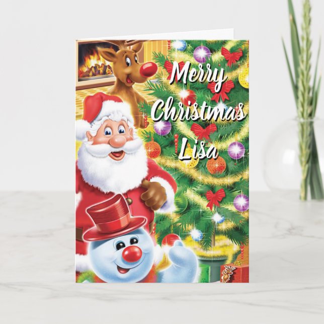 Cartão De Festividades Christmas card Santa and friends characters (Frente)