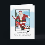 Cartão De Festividades Christmas Card, Santa Ice Hockey Practice<br><div class="desc">Christmas Card,  Santa Ice Hockey Practice</div>