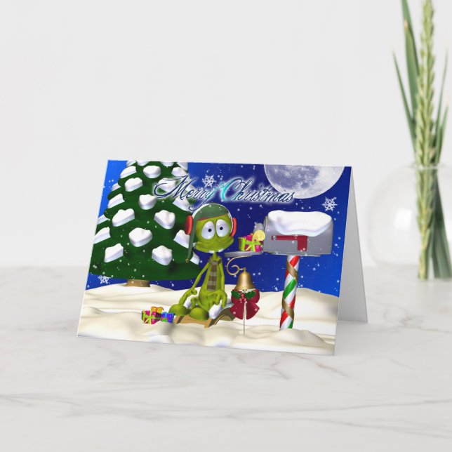 Cartão De Festividades Christmas Card With Alien At A Mailbox (Frente)