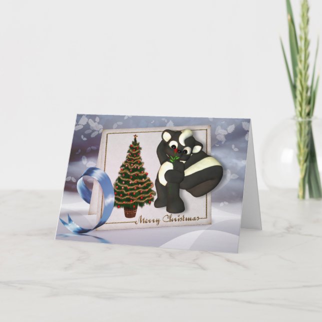 Cartão De Festividades Christmas card with cute skunk merry Christmas (Frente)