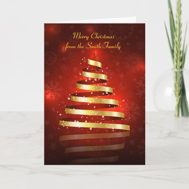 Cartão De Festividades Christmas Card with ribbon tree design (Frente)