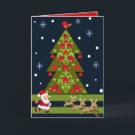 Cartão De Festividades Christmas card with santa and a tree<br><div class="desc">This cute decorative and all around designed Christmas card can be customized by changing the inside background colors and / or the text / fonts</div>