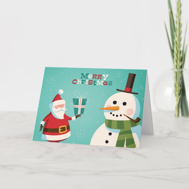 Cartão De Festividades Christmas card with Santa and snowman (Frente)