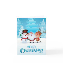 Christmas card with Santa, snowman, and reindeer