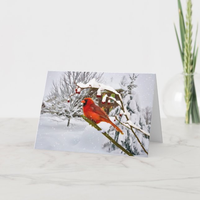 Cartão De Festividades Christmas,  Cardinal Bird, Snow, Card (Frente)