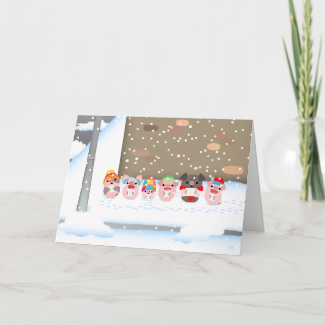 Cartão De Festividades Christmas Carol Cartoon Pigs greeting card (Frente)