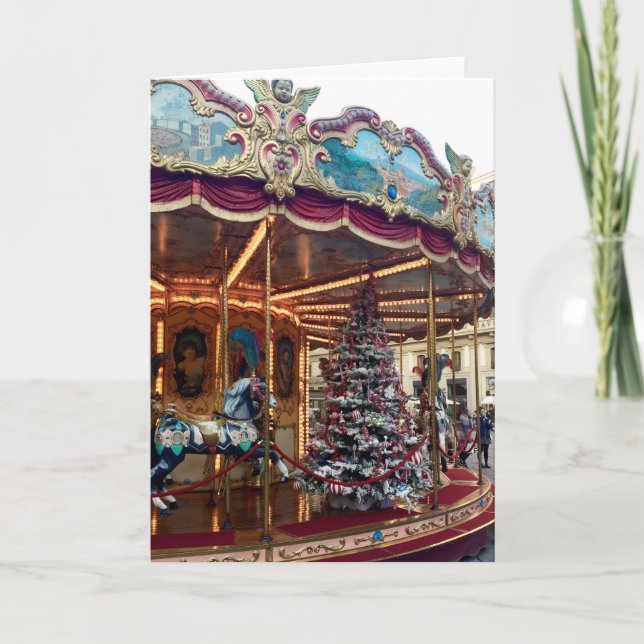 Cartão De Festividades Christmas Carousel Greeting Card (Frente)