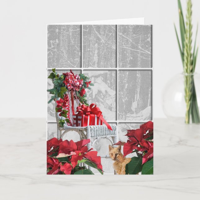 Cartão De Festividades Christmas Cat by chair and window (Frente)