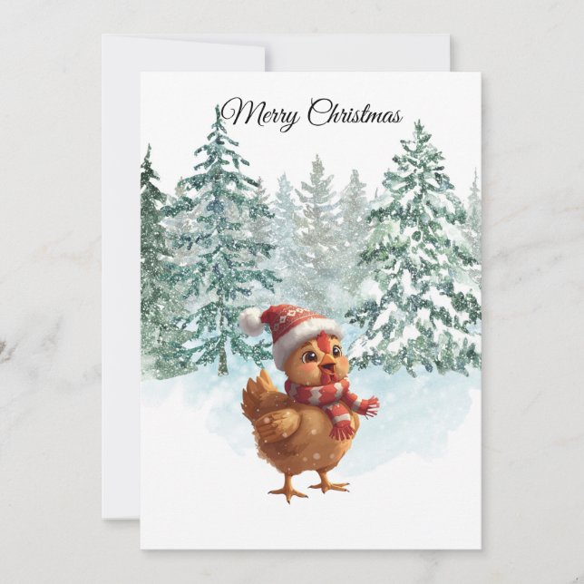 Cartão De Festividades Christmas Chicken Flat Holiday Card (Frente)