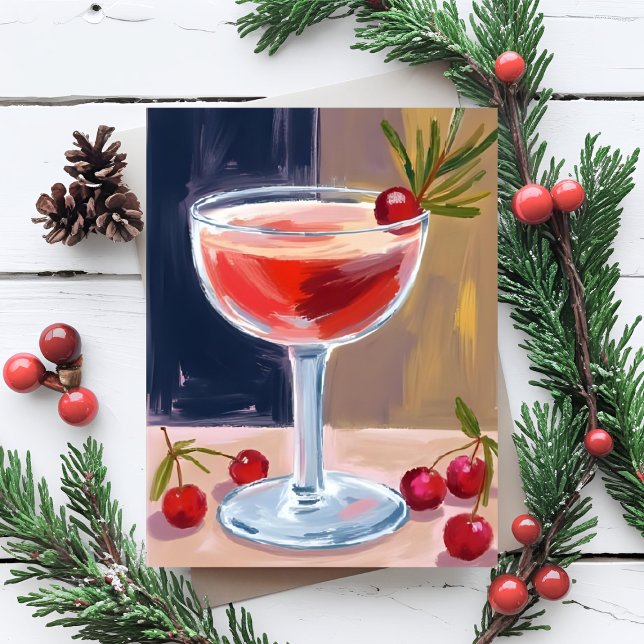 Cartão De Festividades Christmas Cocktail | Red Berries Pine Merry (Criador carregado)