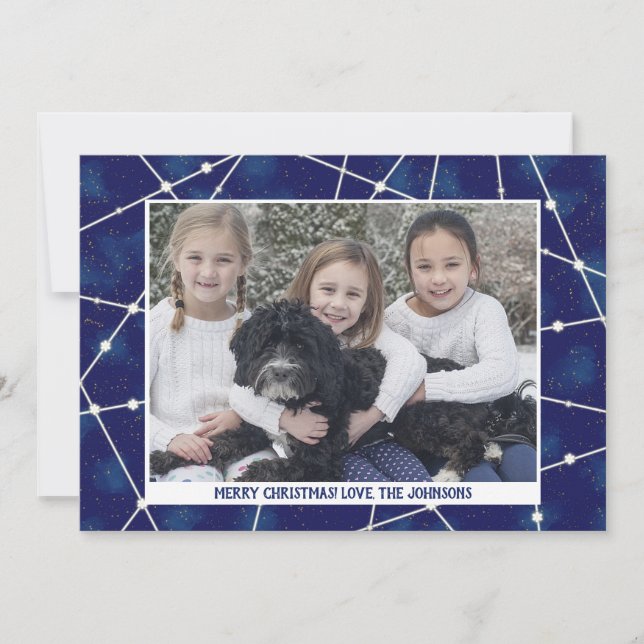 Cartão De Festividades Christmas Constellations Family Photo Winter Blue (Frente)