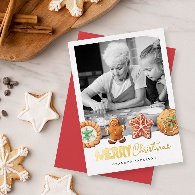 Cartão De Festividades Christmas Cookies Red Holiday Baking Photo Card (Criador carregado)