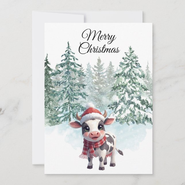 Cartão De Festividades Christmas Cow Flat Holiday Card (Frente)