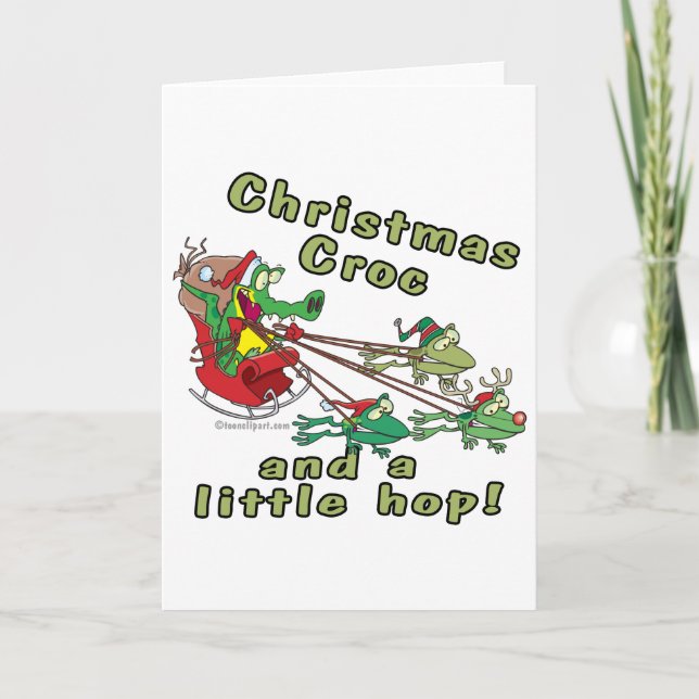 Cartão De Festividades christmas croc a little hop frogs and crocodile (Frente)