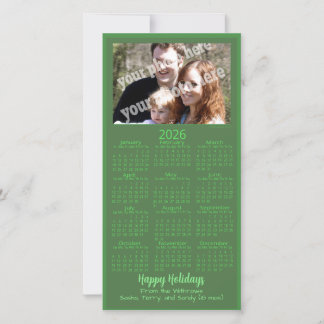 Cartão De Festividades Christmas Custom Photo 2026 Calendar Green Holiday