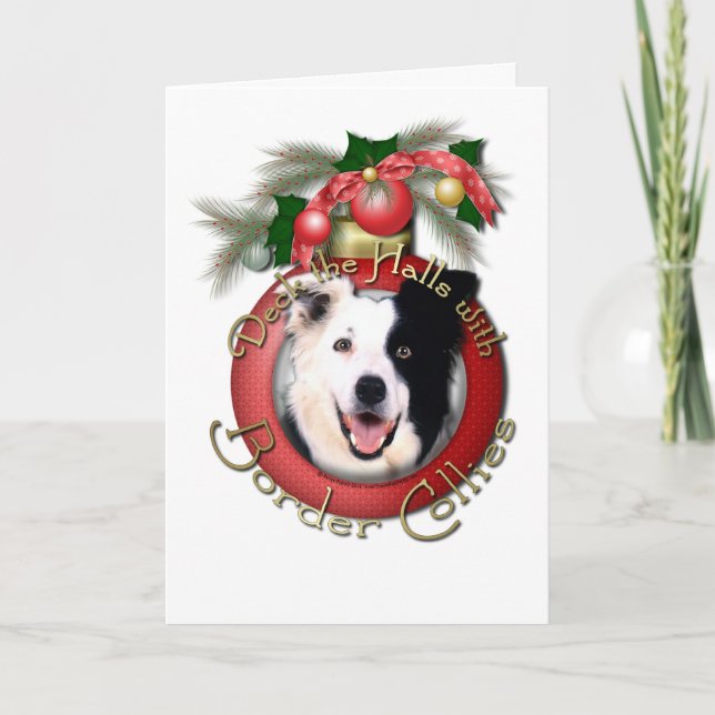 Cartão De Festividades Christmas - Deck the Halls - Border Collies (Frente)