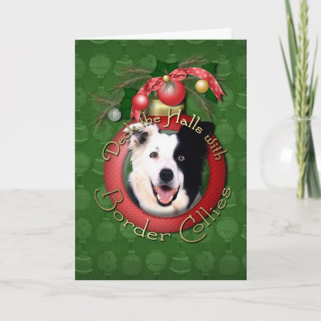 Cartão De Festividades Christmas - Deck the Halls - Border Collies (Frente)