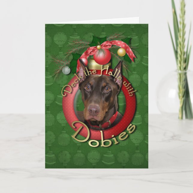 Cartão De Festividades Christmas - Deck the Halls - Dobies - Rocky (Frente)
