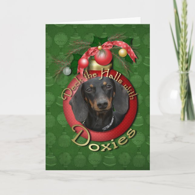 Cartão De Festividades Christmas - Deck the Halls - Doxies - Winston (Frente)