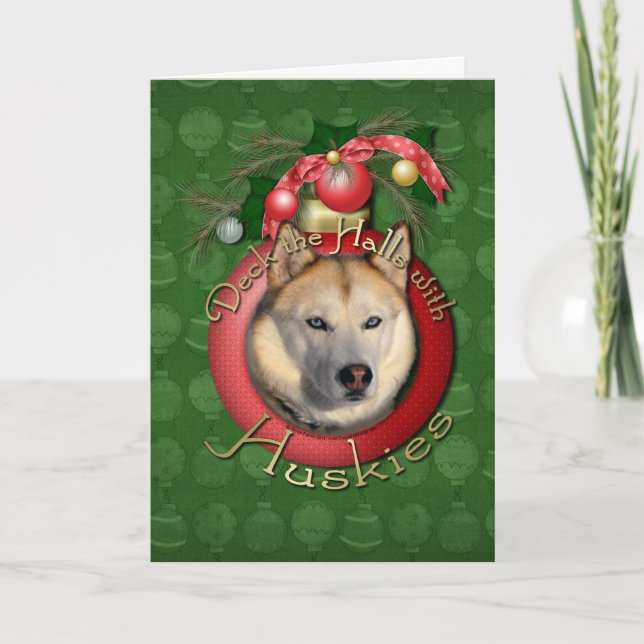 Cartão De Festividades Christmas - Deck the Halls - Huskies - Copper (Frente)