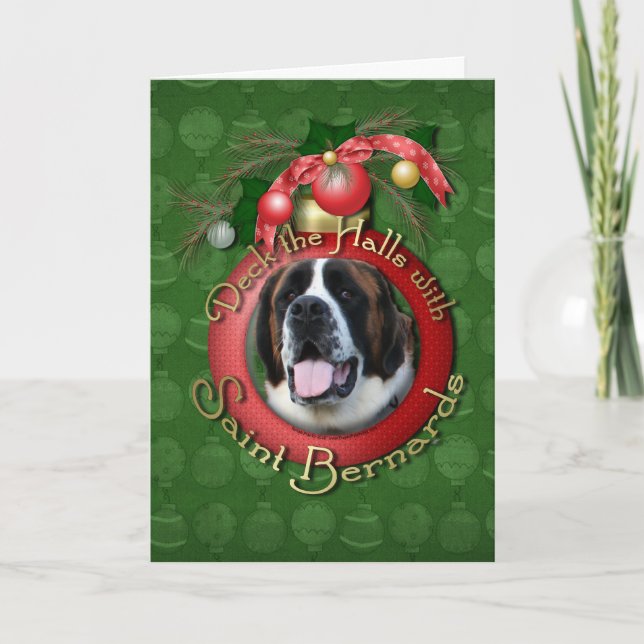 Cartão De Festividades Christmas - Deck the Halls - Saint Bernards - Mae (Frente)