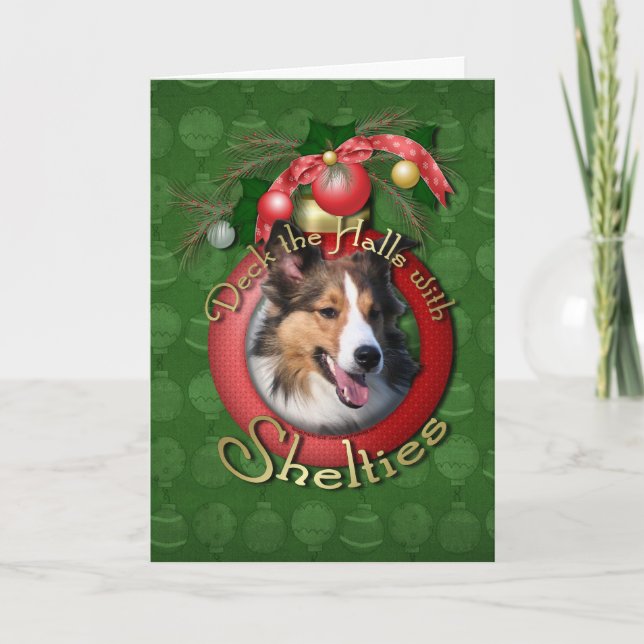Cartão De Festividades Christmas - Deck the Halls - Shelties (Frente)