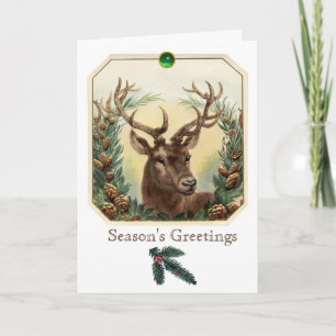 CARTÃO DE FESTIVIDADES CHRISTMAS DEER,PINE CONES CROWN,GREEN GEMSTONES