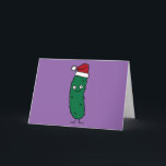 Cartão De Festividades Christmas Dill Pickle wearing a Santa Hat<br><div class="desc">I love Christmas and pickles. Pickles are sour and makes your mouth pucker and look like you are going to kiss somebody.  That's why I made a Christmas Pickle wearing a Santa hat.  Thank you for looking at Happy Food designs!</div>