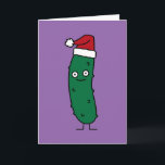 Cartão De Festividades Christmas Dill Pickle wearing a Santa Hat<br><div class="desc">I love Christmas and pickles. Pickles are sour and makes your mouth pucker and look like you are going to kiss somebody.  That's why I made a Christmas Pickle wearing a Santa hat.  Thank you for looking at Happy Food designs!</div>