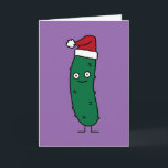 Cartão De Festividades Christmas Dill Pickle wearing a Santa Hat<br><div class="desc">I love Christmas and pickles. Pickles are sour and makes your mouth pucker and look like you are going to kiss somebody.  That's why I made a Christmas Pickle wearing a Santa hat.  Thank you for looking at Happy Food designs!</div>