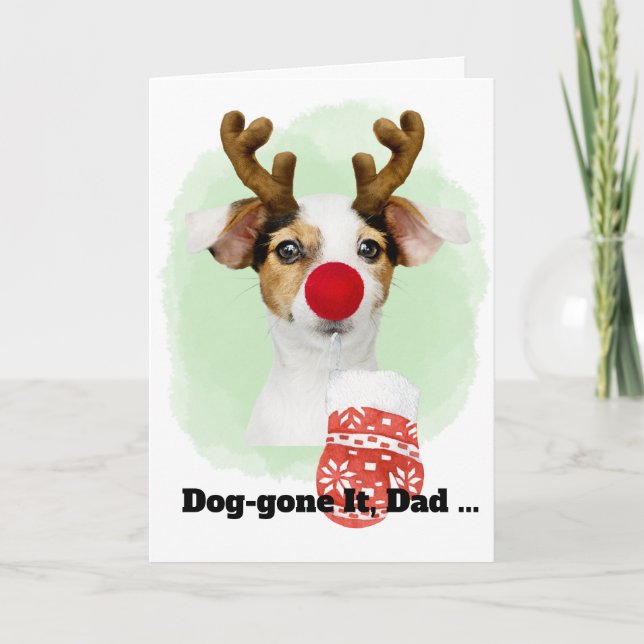 Cartão De Festividades Christmas Dog w/Antlers for Dad Holiday Card (Frente)