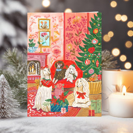 Cartão De Festividades Christmas Dogs Afghan Hound Hand drawn