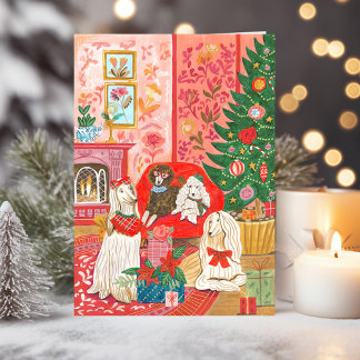 Cartão De Festividades Christmas Dogs Afghan Hound Hand drawn 