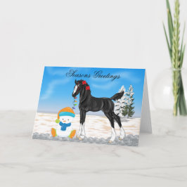 Cartão De Festividades Christmas Draft Foal and Snowman Christmas