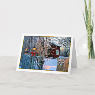 Cartão De Festividades Christmas Eve Visitors (Cougar and Crow)