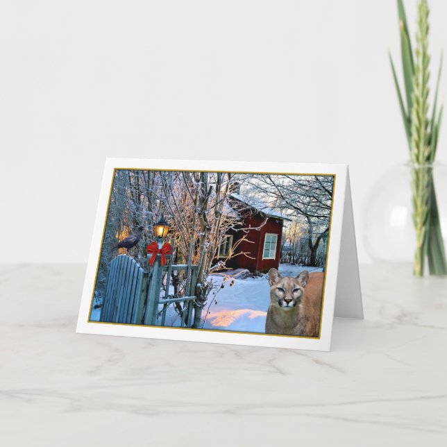 Cartão De Festividades Christmas Eve Visitors (Cougar and Crow) (Frente)