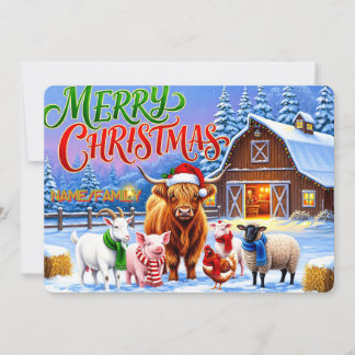 Cartão De Festividades Christmas Farm Animals Gathering 